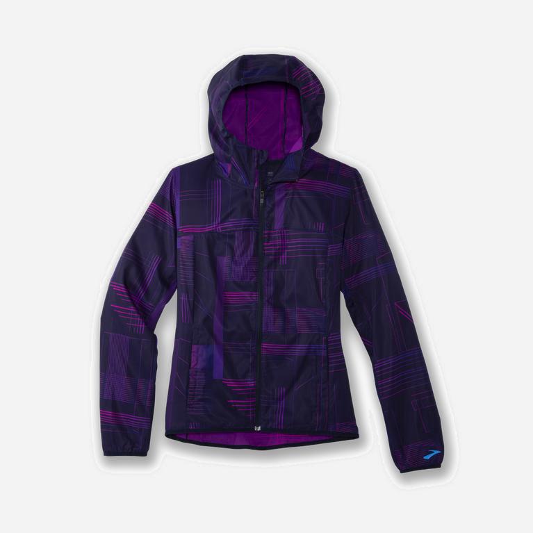 Brooks Canopy Womens Running Jackets - Matrix Navy Print/Purple - Philippines (893450AIV)